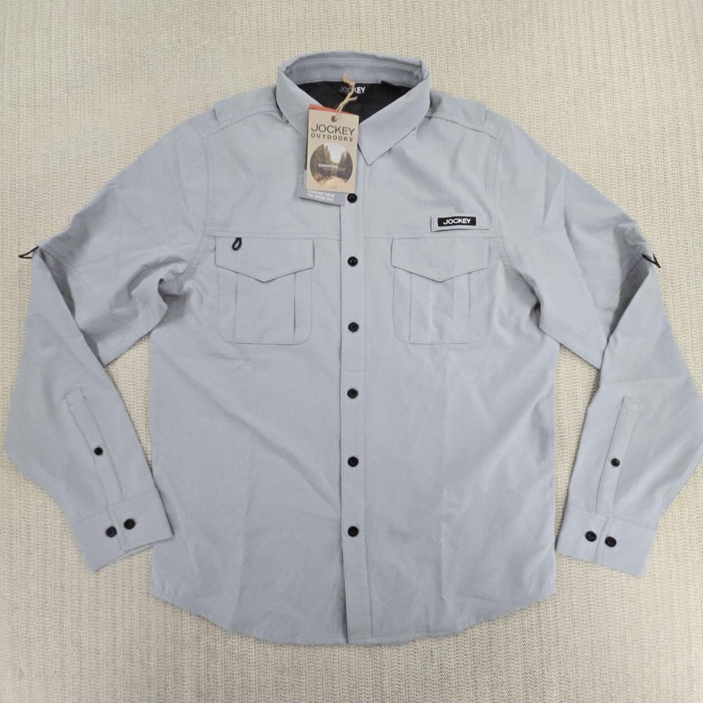 Jockey Shirt Mens Small Gray Long Sleeve Button Up Stretch Outdoor Performance